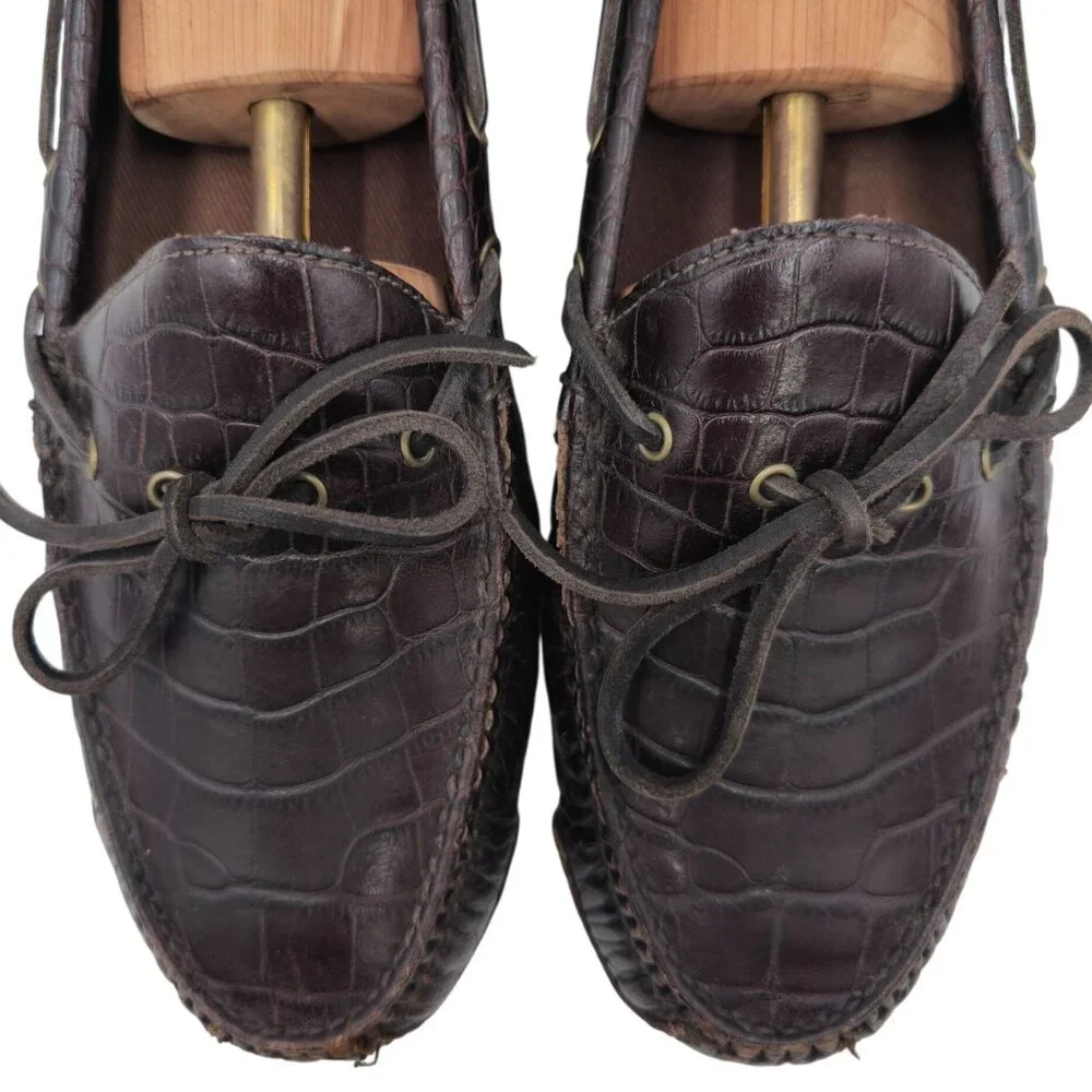 Cole Haan Men's 12D Brown Crocodile Embossed Leather Dress Shoes Driving Loafers - Picture 9 of 10